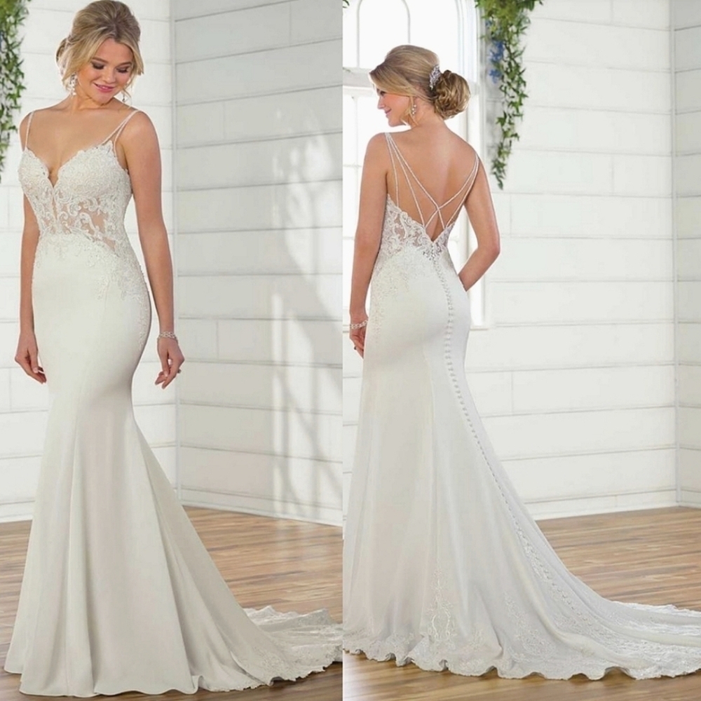 Essence of Australia D2457 white lace beaded sheer sleeveless wedding dress